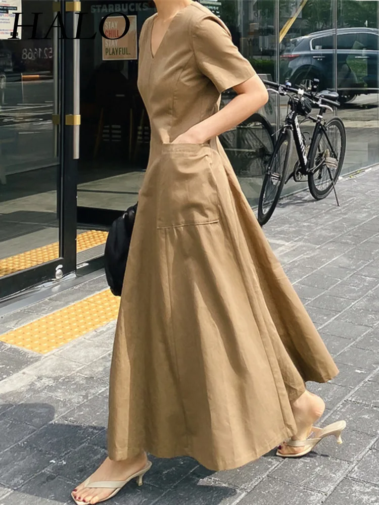 HALO Loose Short Sleeved Long Dress For Women 2024 Spring/summer New V-neck Solid Color Fashion Casual Slimming
HALO Loose Short Sleeved Long Dress For Women 2024 Spring/summer New V-neck Solid Color Fashion Casual Slimming