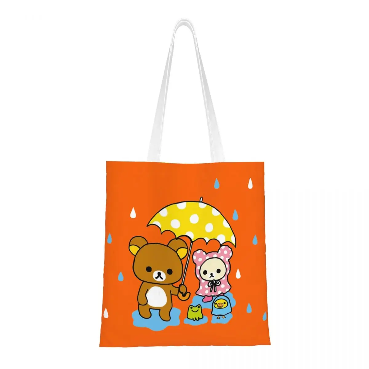 

Холщовая Сумка-тоут Rilakkuma и Korilakkuma Rain, экологически чистая вместительная продуктовая сумка для женщин, школьные сумки