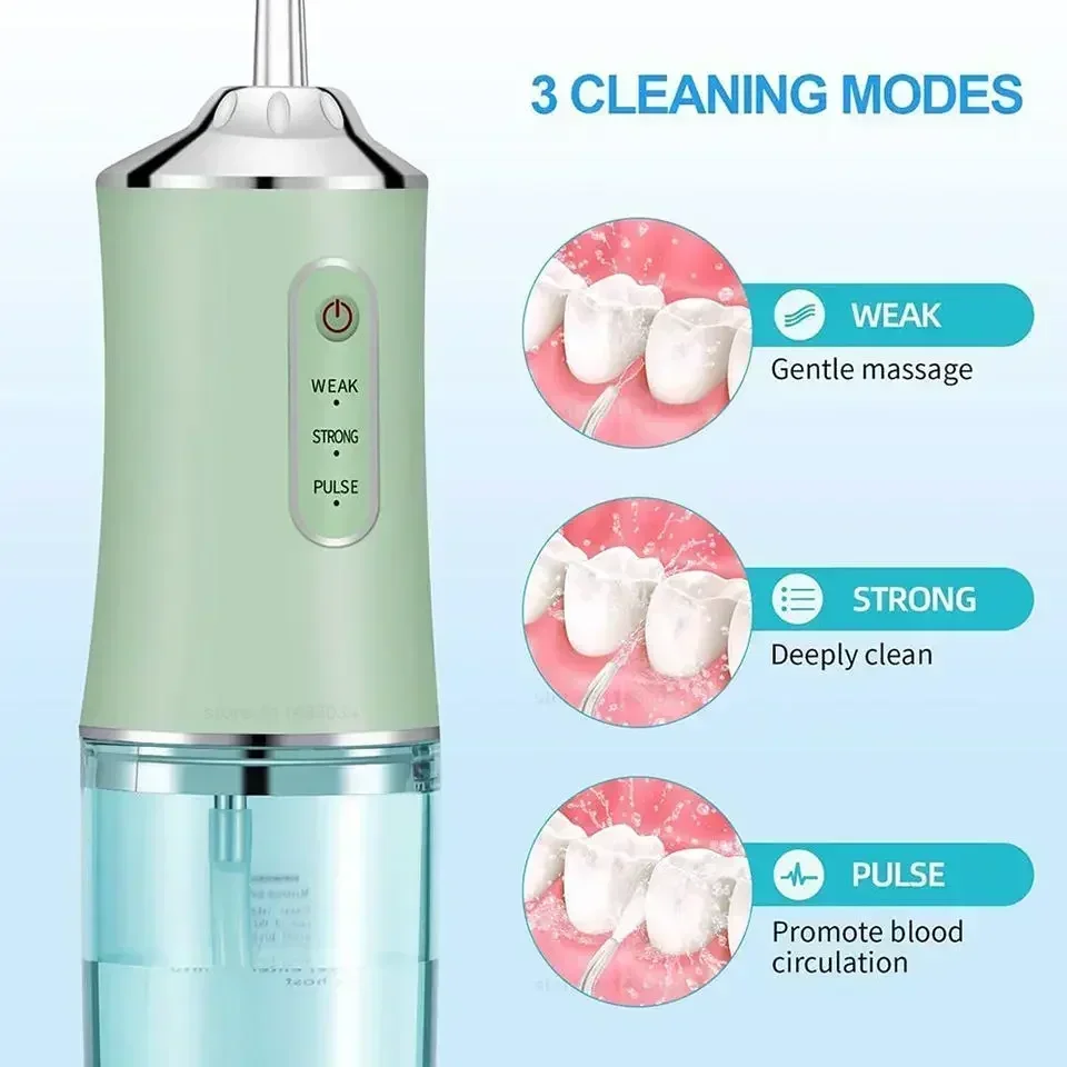 

Oral Irrigator Portable Dental Water Flosser USB Rechargeable Water Jet Floss Tooth Pick 4 Jet Tip 220ml 3 Modes Teeth Cleaner