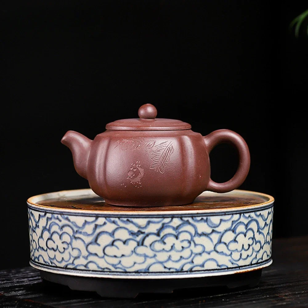 

220ml Yixing High-end Purple Clay Teapots Famous Artists Handmade Manna Tea Pot Raw Ore Purple Mud Beauty Kettle Zisha Tea Set