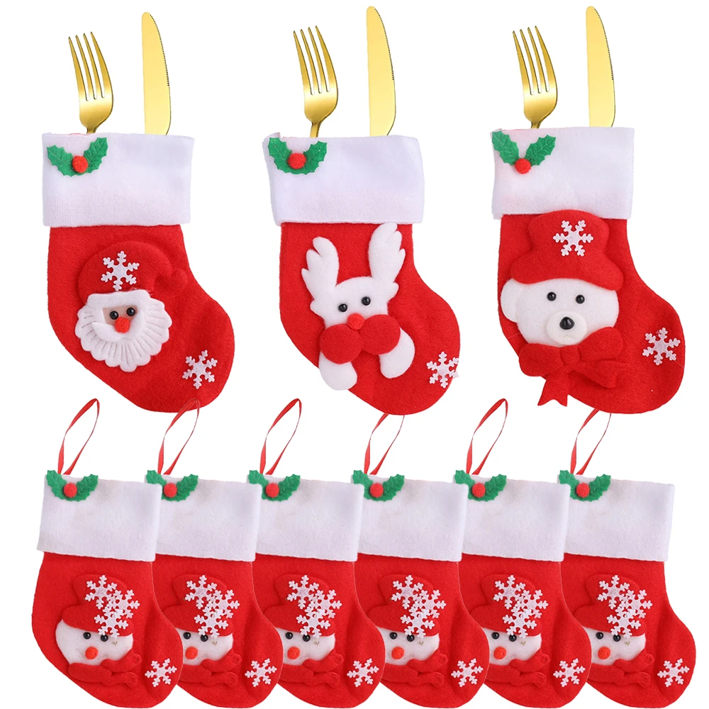 

4/1Pcs Christmas Cutlery Holder Bag Santa Sock Gloves Knife Fork Cover Tableware Holder Bag Xmas Party Table Decoration Supplies