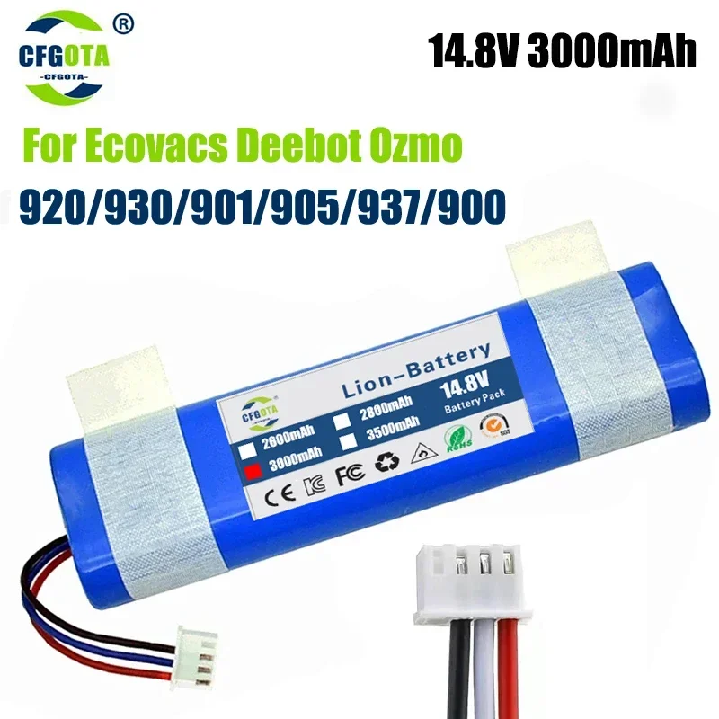 14.4V 3000mAh Robot Vacuum Cleaner Replacement Battery for Ecovacs Deebot Ozmo 920,930,901,905,937,900 Lithium Ion Battery
14.4V 3000mAh Robot Vacuum Cleaner Replacement Battery for Ecovacs Deebot Ozmo 920,930,901,905,937,900 Lithium Ion Battery