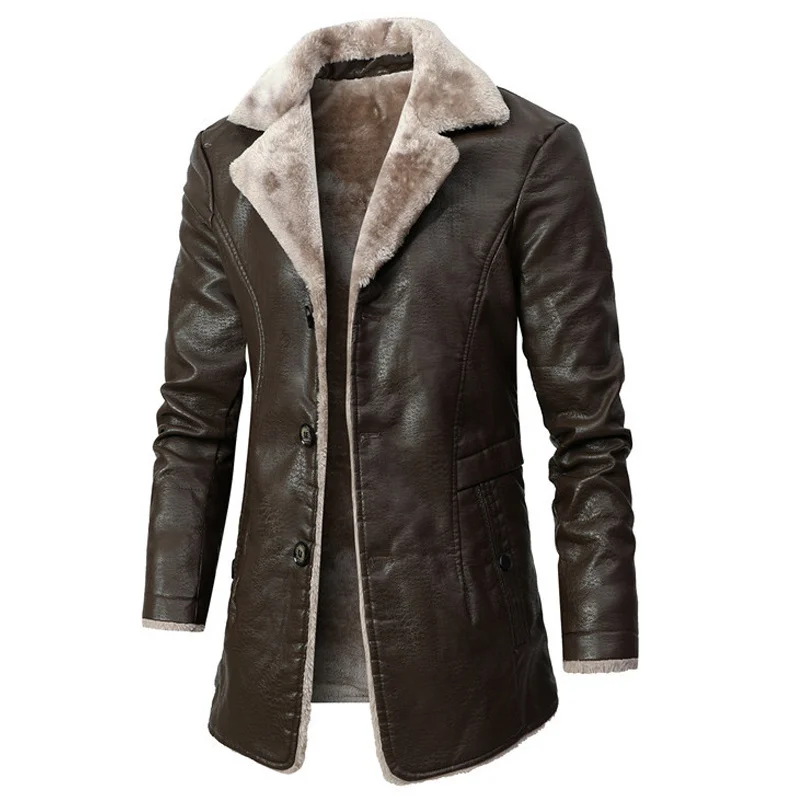 

Winter Thick Velvet Leather Coats Men Fur Thicken Parka Jaqueta Masculina Windbreaker Plush Parkas Plus Size 4XL Trench Jackets
