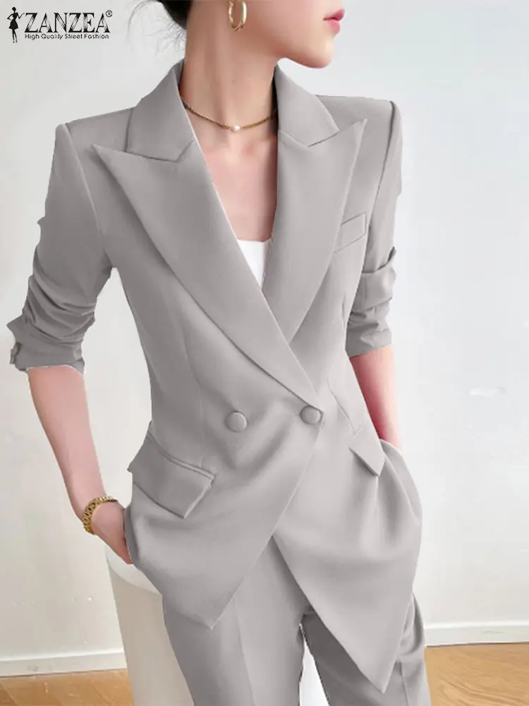 

Осенняя верхняя одежда ZANZEA 2023 с длинным рукавом, Женский Повседневный свободный Блейзер, элегантные офисные куртки с присборенной талией, модные пальто с асимметричным подолом
