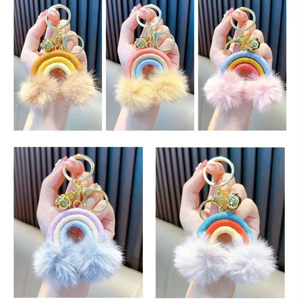 

Rainbow Fake Rabbit Fur Fluffy Pom Pom Ball Keychain Keyring for Women Girls Cute Fashion Bohemian Trendy Bbag Charm Pendant