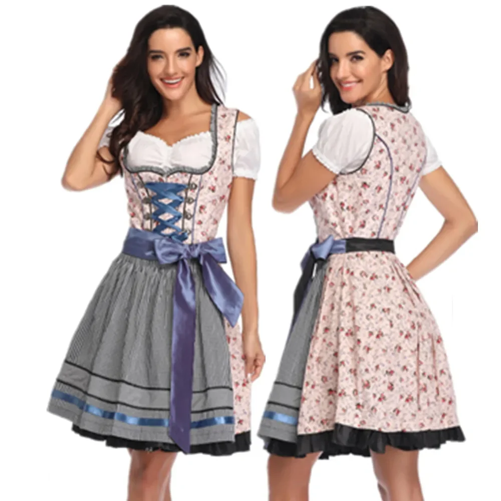 

Ladies Oktoberfest Costume Austrian German Flower Pattern Dirndl Dress Beer Maid Wench Plus Size Costume S-3XL