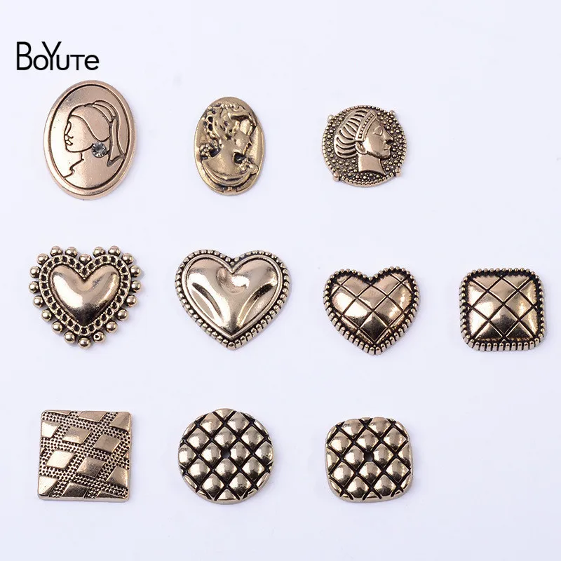 

BoYuTe (10 Pieces/Lot) Heart Beauty Head Round Square Lattice Retro Alloy Accessories Diy Handmade Jewelry Materials Wholesale