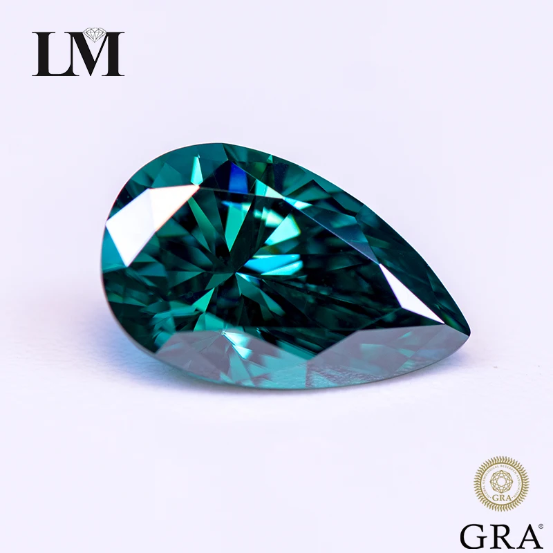 

Moissanite Stone Primary Color Emerald Green Pear Cut Lab Grown Diamond for Charms Woman Jewelry Making with GRA Certificate