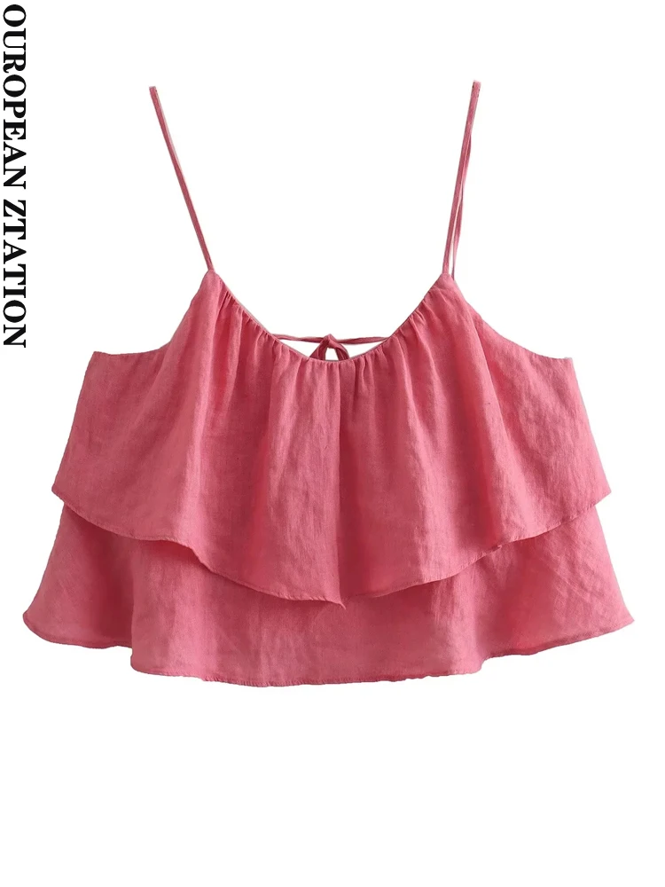 PAILETE Women 2023 fashion with tied ruffled crop linen bustier tops sexy o-neck thin straps female camis mujer
PAILETE Women 2023 fashion with tied ruffled crop linen bustier tops sexy o-neck thin straps female camis mujer