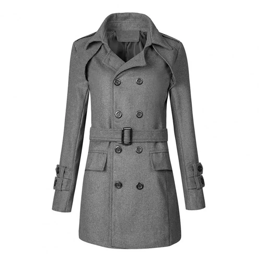 

Деловое шерстяное пальто, стильная мужская двубортная шерстяная куртка с лацканами и поясом для осени и зимы, деловая повседневная одежда