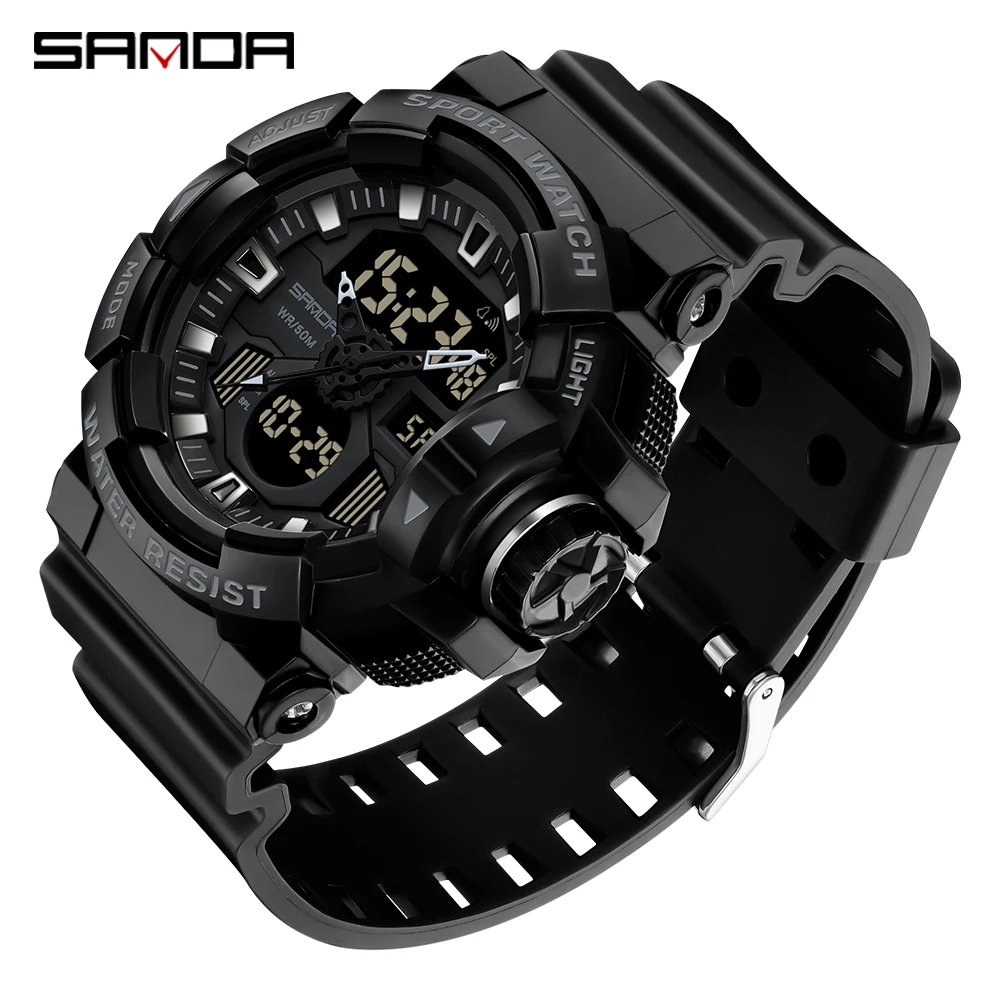 

SANDA 2024 New Men's Watches Dual Display Watch 50M Waterproof Sports Military Quartz Wristwatch Clock Relogio Masculino 3129