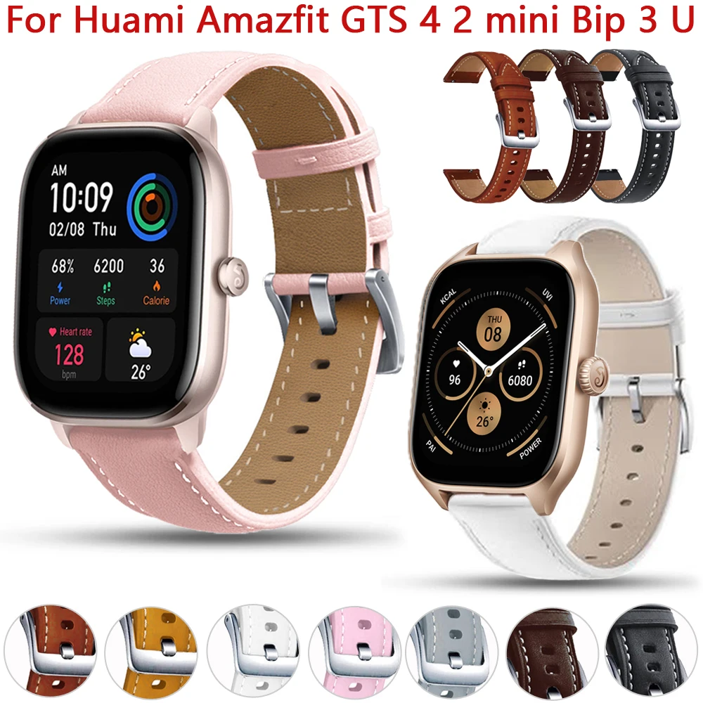 

20mm Leather Strap Watchband For Huami Amazfit GTS 4 2 Mini Bip U 3 Pro GTR 42mm Band Bracelet for Amazfit GTS4 GTS2 mini Correa
