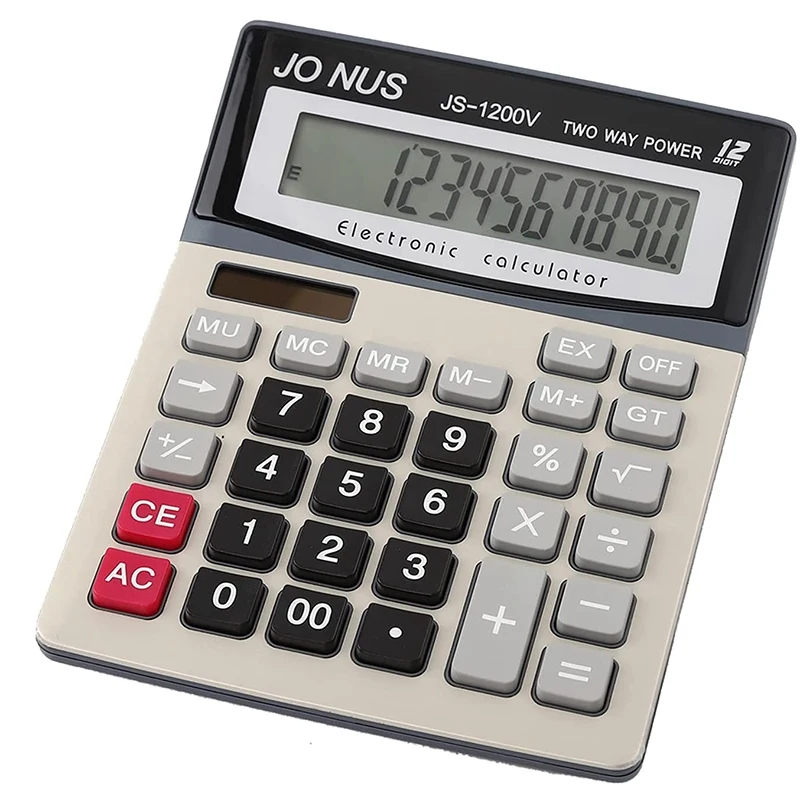 

Calculator, 12-Digit Solar Battery Office Desk Calculator with Large LCD Display, Dual Power Desktop Calculators