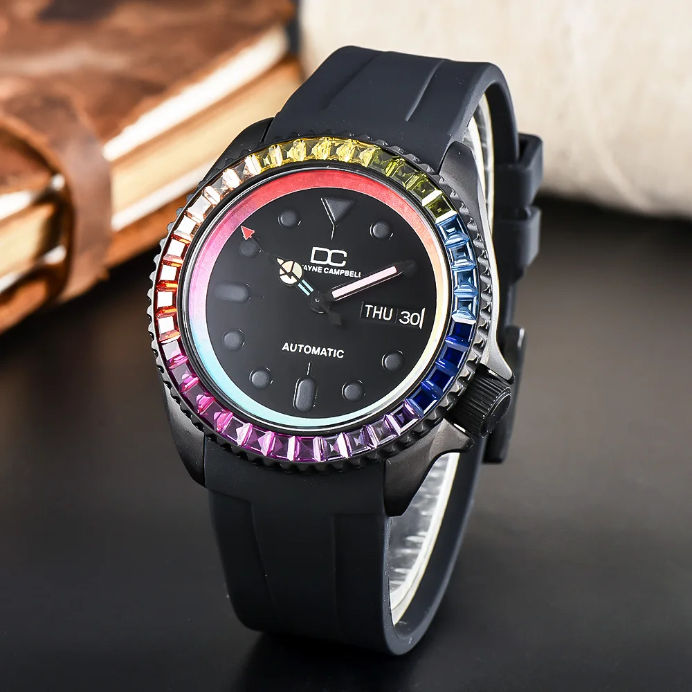Custom Fashion Japan NH36 40.5mm Black/Colorful Men's wrist watches Sapphire Case Automatic Men's Watch Rubber Band
Custom Fashion Japan NH36 40.5mm Black/Colorful Men's wrist watches Sapphire Case Automatic Men's Watch Rubber Band