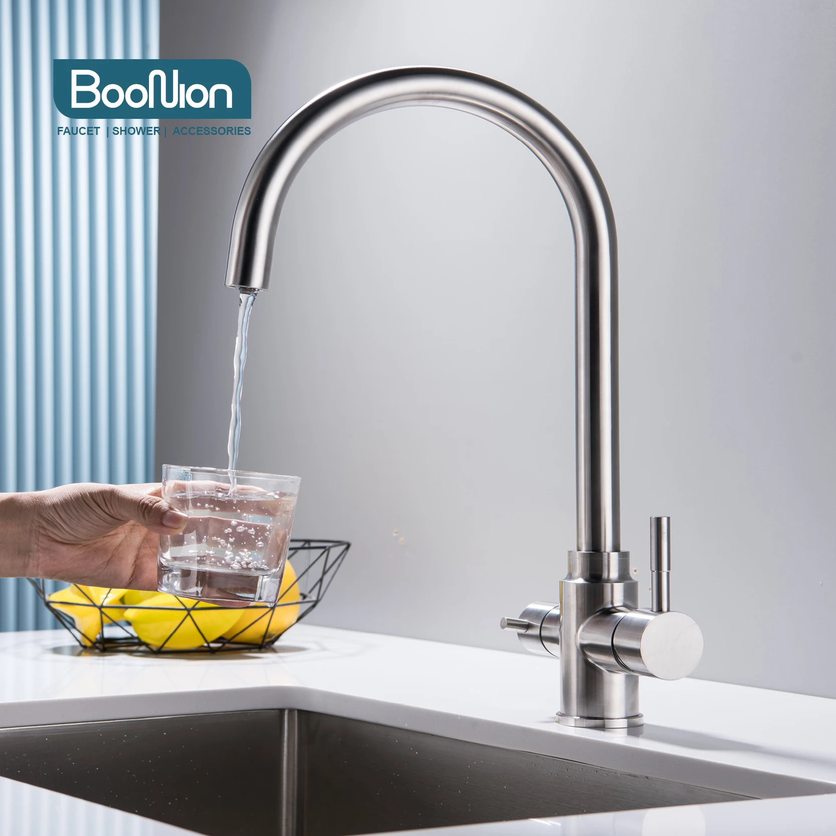 

Boonion SUS304 Stainless steel kitchen faucet Hot and cold faucet Clean water Direct drinking faucet Pull Food kitchen faucet