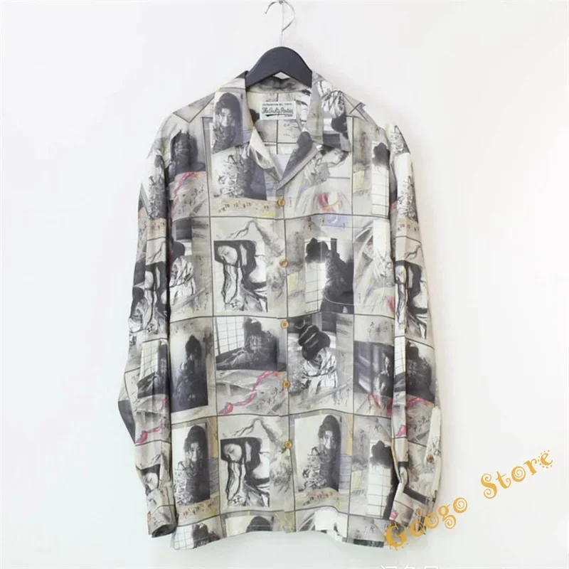 

Ink Painting Beach Shirt Men Women High Quality New HAWAIIAN Buttons WACKO MARIA Long Sleeve Shirts