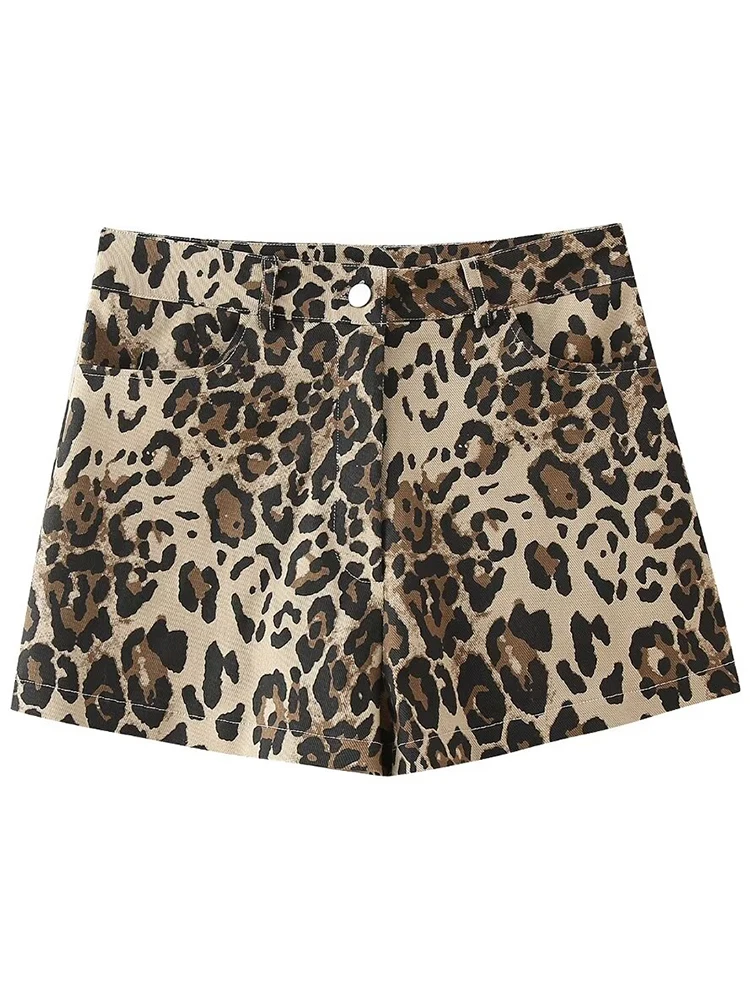 

Willshela Women Fashion Leopard Printed Front Zipper Mini Skirts Shorts Vintage High Waist Female Chic Lady Shorts