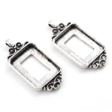 

Vintage Cabochon Settings Pendants Rectangle Antique Silver Color Carved Pattern Charms (Fits 25.5mm x 18.5mm) 45mm x 21mm,5PCs