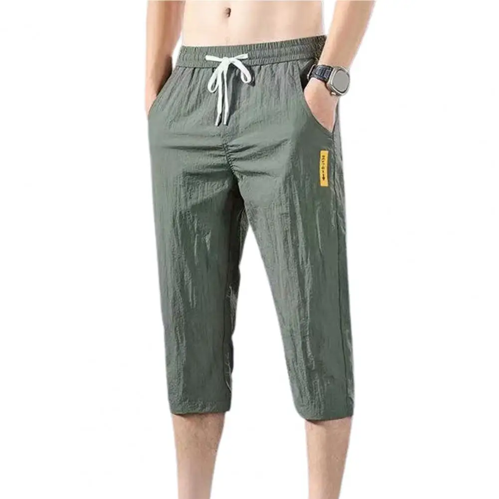 

Trendy Men Cropped Pants Close-fitting Super Breathable Slim Fit Deep Crotch Summer Jogger Pants Men Trousers Young Style