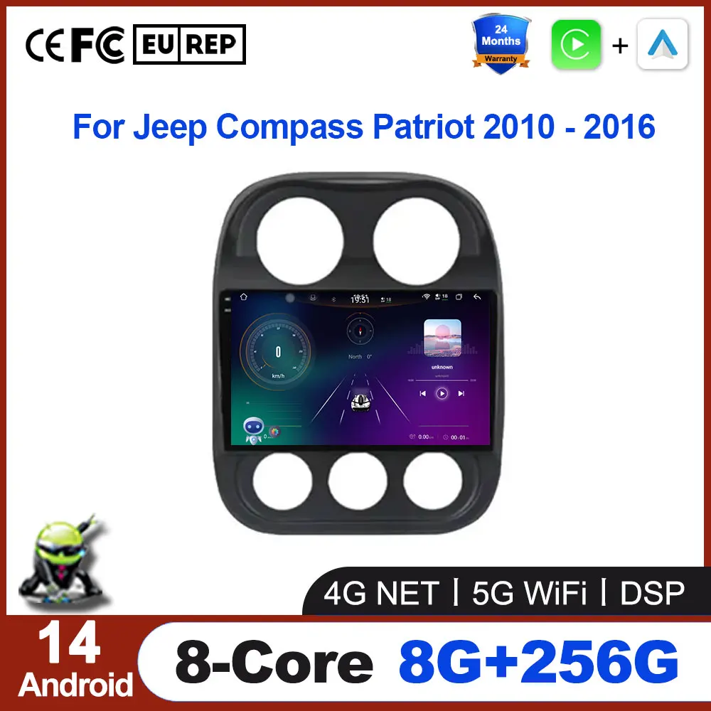 

Android 14 For Jeep Compass Patriot 2010 - 2016 Car Radio Autoradio Stereo 2 Din Player GPS Navigation Carplay DSP OBD WIFI BT