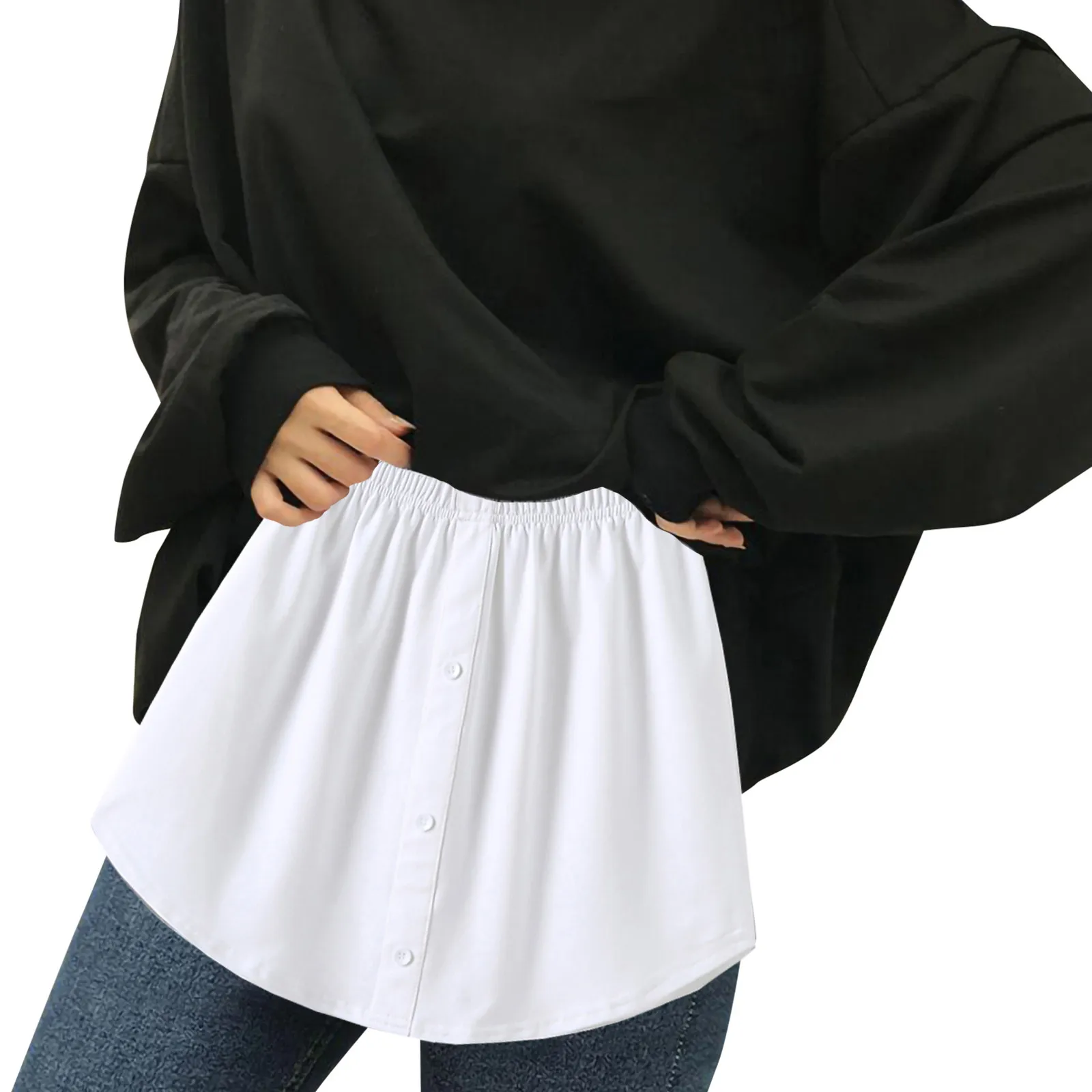 

Plus Size Women Fake Hem Shirt Blue Layered Tiered Sheer Stripe Printing Extender Half Slip Skirt Half-length Adjustable Shirt