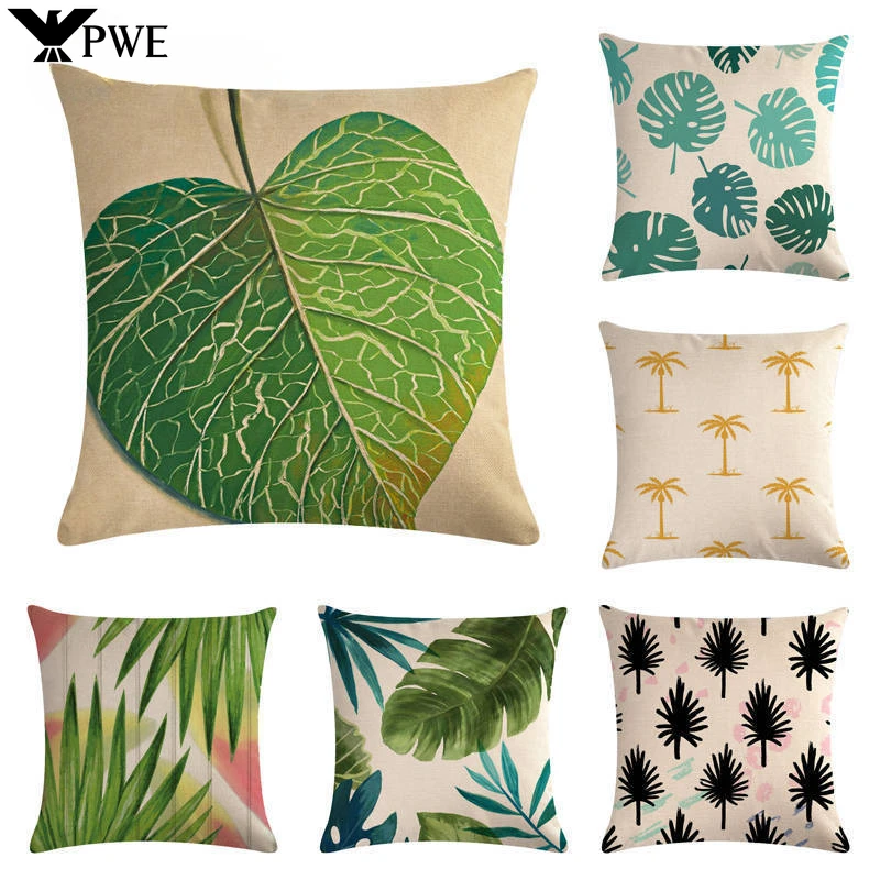 

Tropical Leaf Pillowcase Flax Plant Furniture Sofa Living Room Decoration Cushion Cover 45*45cm