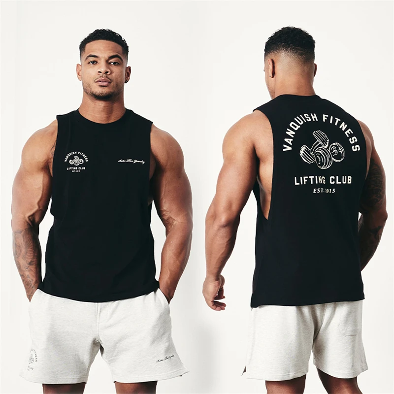 

Cotton men's vest new summer cross-border crewneck sleeveless top printed fashion fitness exercise men's sportswear