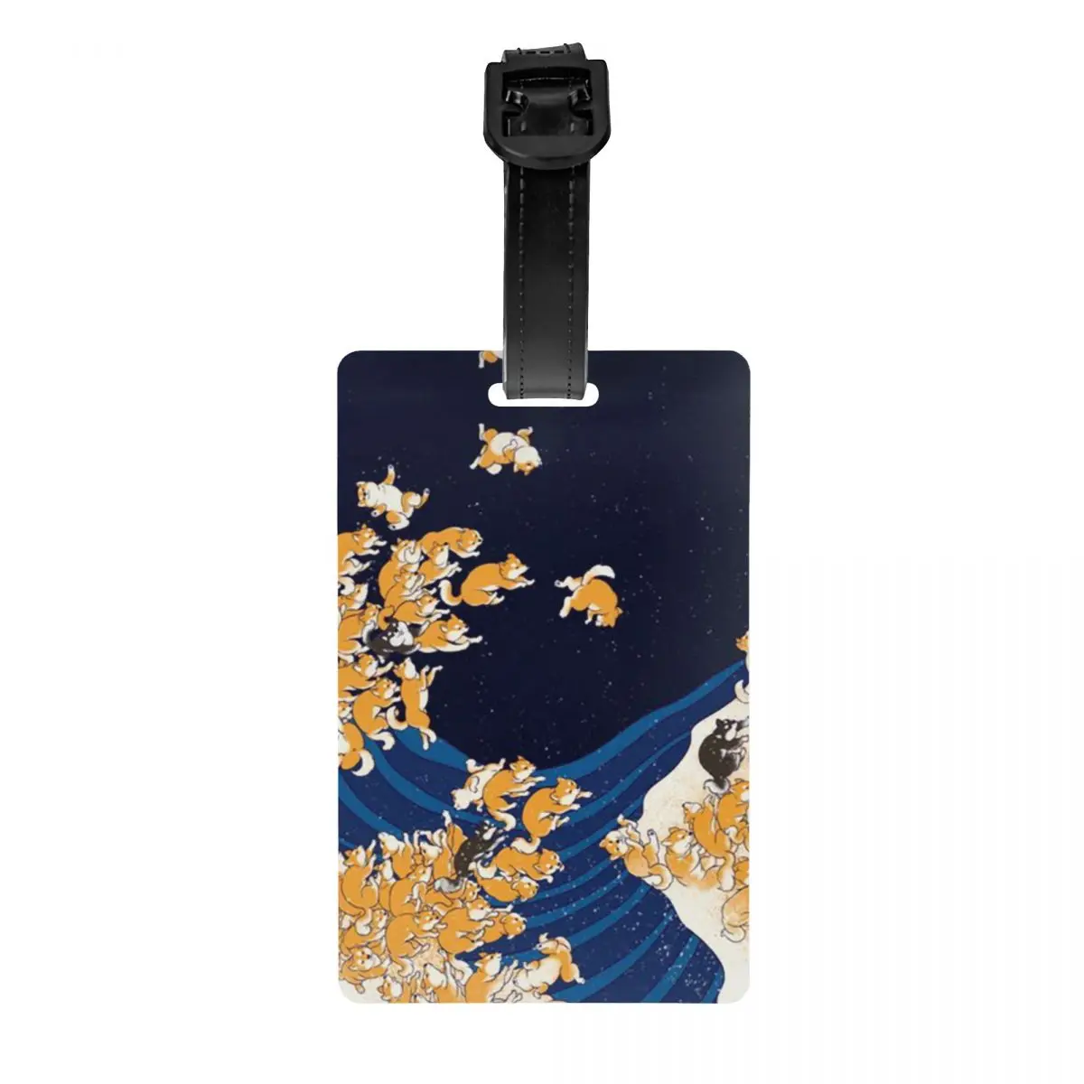 

Custom Shiba Inu The Great Wave In Night Luggage Tag With Name Card Japanese Dog Privacy Cover ID Label for Travel Bag Suitcase