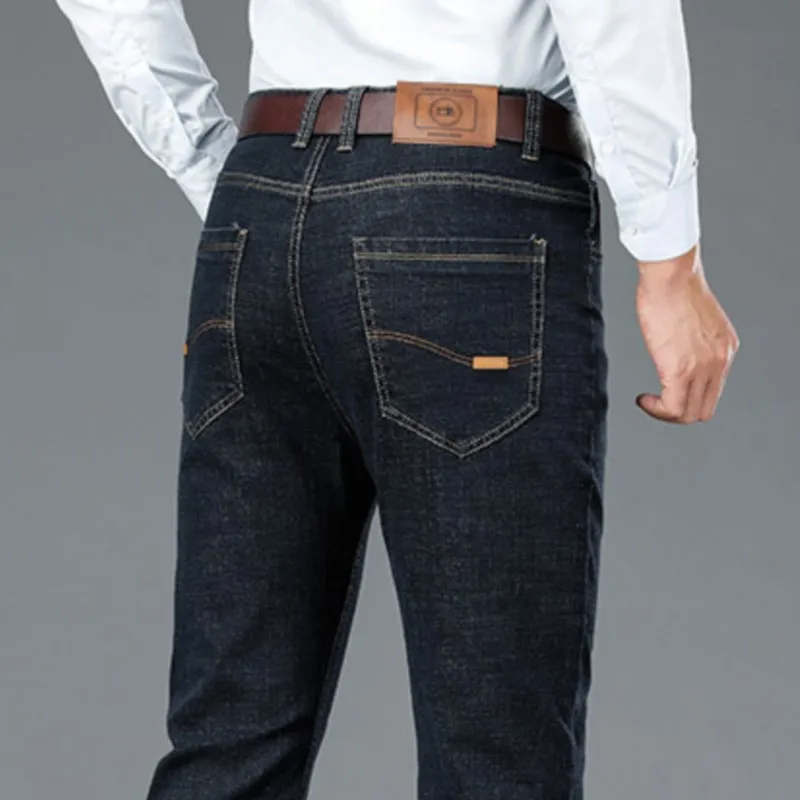 

Джинсы мужские стрейчевые, Брендовые брюки из денима, классические прямые повседневные брюки, деловой стиль, синие Черные