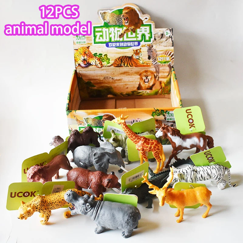 

12Pcs Wild Animals Toy Model Plastic Simulated Lion Giraffe Tiger Crocodile Elephant Realistic Toys Children's Educational Toys