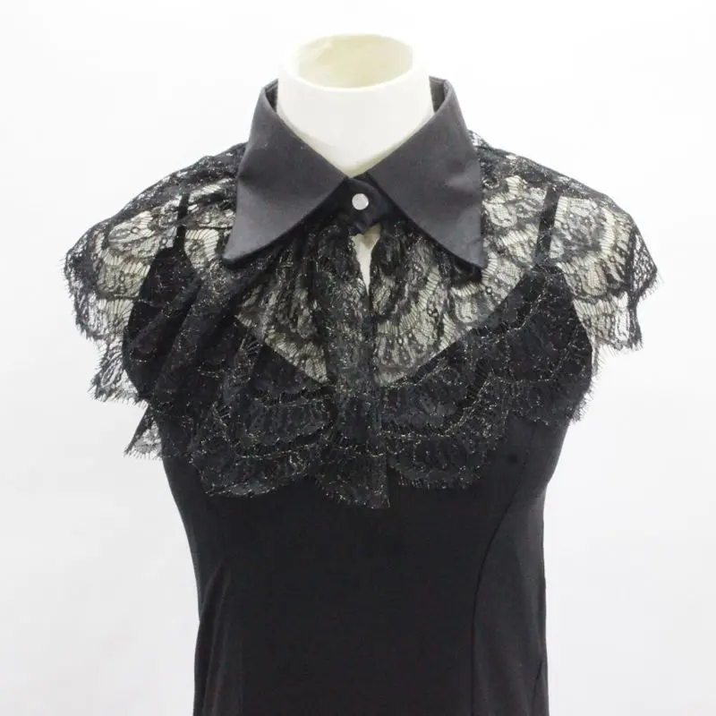 

Women Girls Vintage Black Crochet Floral Lace Fake Collar Pointed Lapel Detachable Half Shirt Shawl Decorative Choker