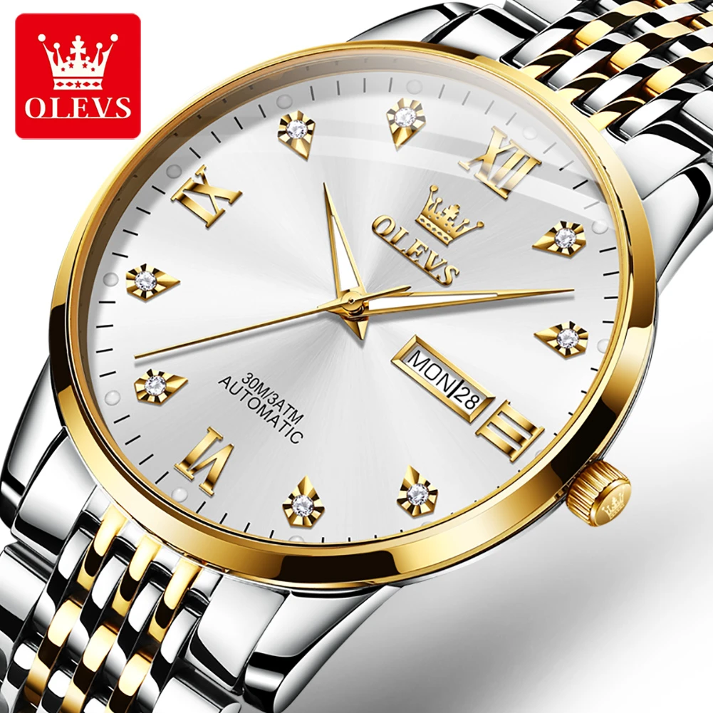 

OLEVS 6673 Mechanical Fashion Watch Gift Round-dial Stainless Steel Watchband Week Display Calendar Luminous