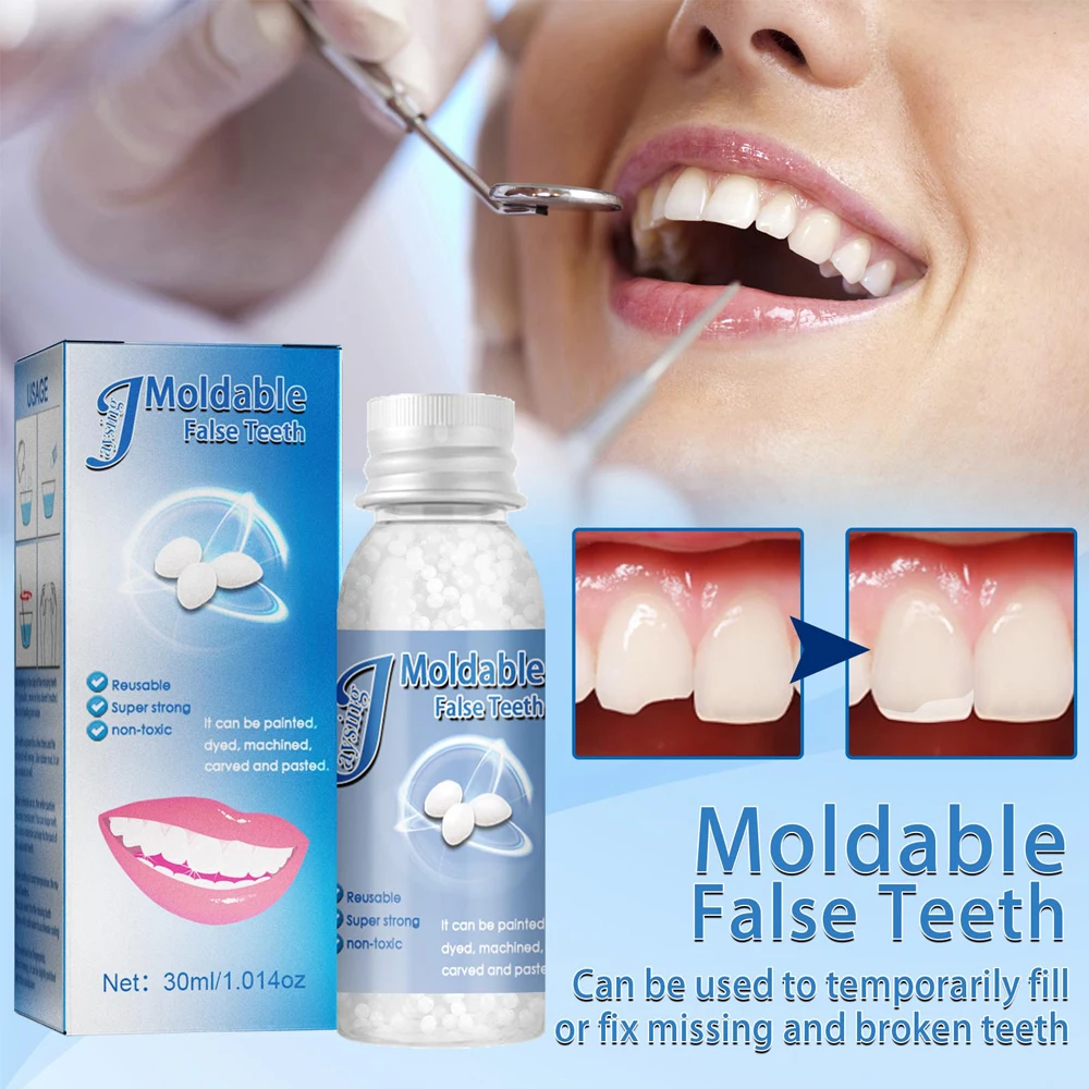 

30ml Resin Temporary Tooth Repair Granules Teeth Gaps Missing Broken Tooth False Teeth Filling Moldable Solid Glue Dental Care