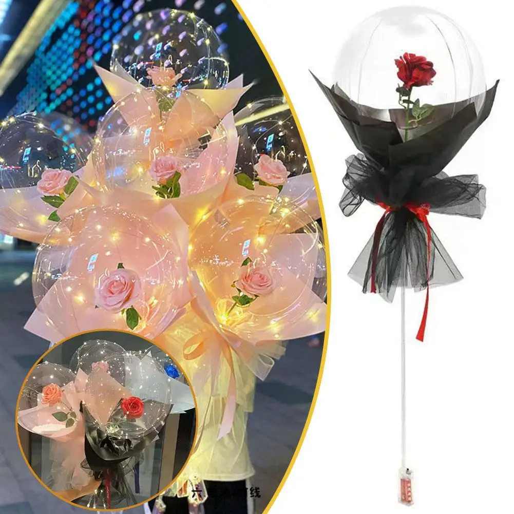 

LED Balloon Rose Transparent Bobo Ball Romantic Wedding Valentine's Day Birthday Gift Mother's Day Decoration Bouquet