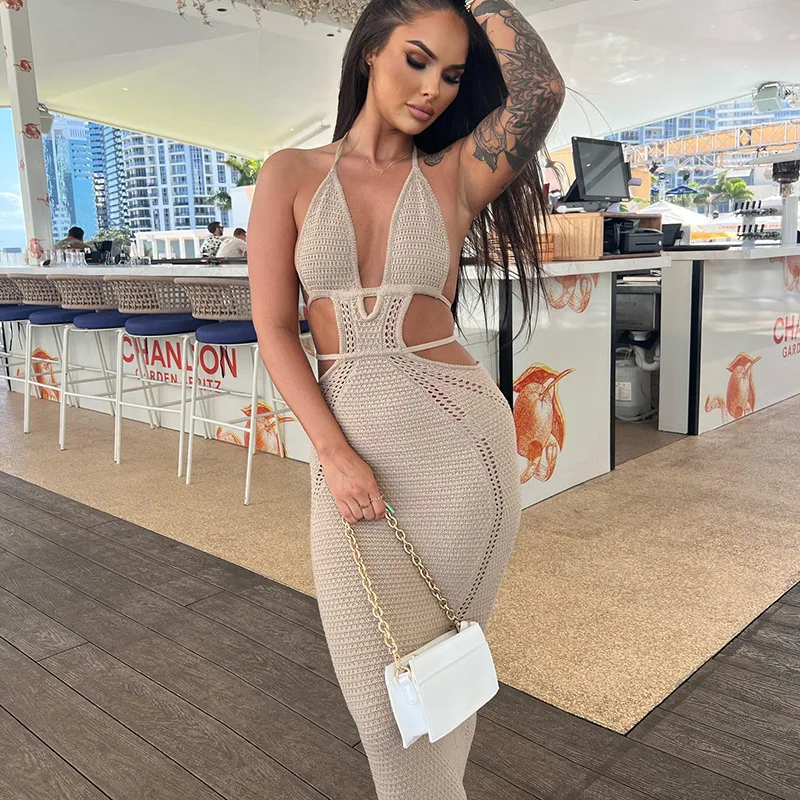 Women Knitting Dress 2023 Autumn Halter Deep V Neck Bandage Hollow Out Backless Party Clubwear Romance Bodycon Skinny Dresses
Women Knitting Dress 2023 Autumn Halter Deep V Neck Bandage Hollow Out Backless Party Clubwear Romance Bodycon Skinny Dresses