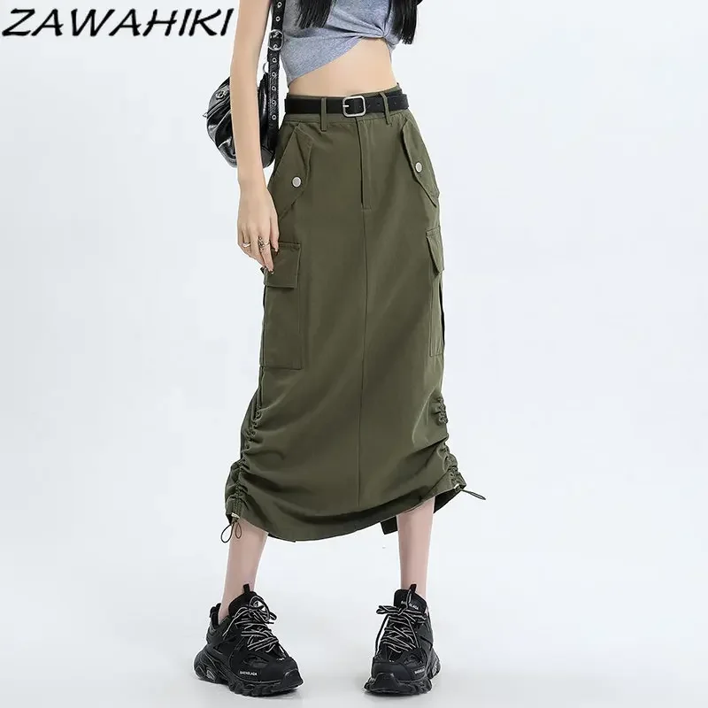 American Army Green Long Cargo Skirt Women Summer Drawstring Pleated Slit A-line High Waist Casual All Match Chic Faldas Mujer
American Army Green Long Cargo Skirt Women Summer Drawstring Pleated Slit A-line High Waist Casual All Match Chic Faldas Mujer