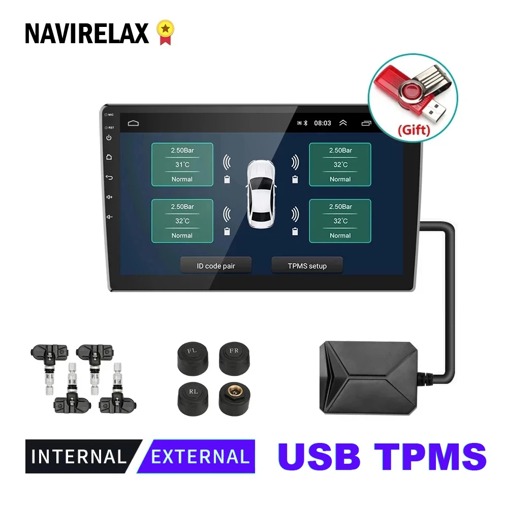 Android TPMS For Car Radio DVD Player Tire Pressure Monitoring System Spare Tyre Internal External Sensor USB TMPS
Android TPMS For Car Radio DVD Player Tire Pressure Monitoring System Spare Tyre Internal External Sensor USB TMPS