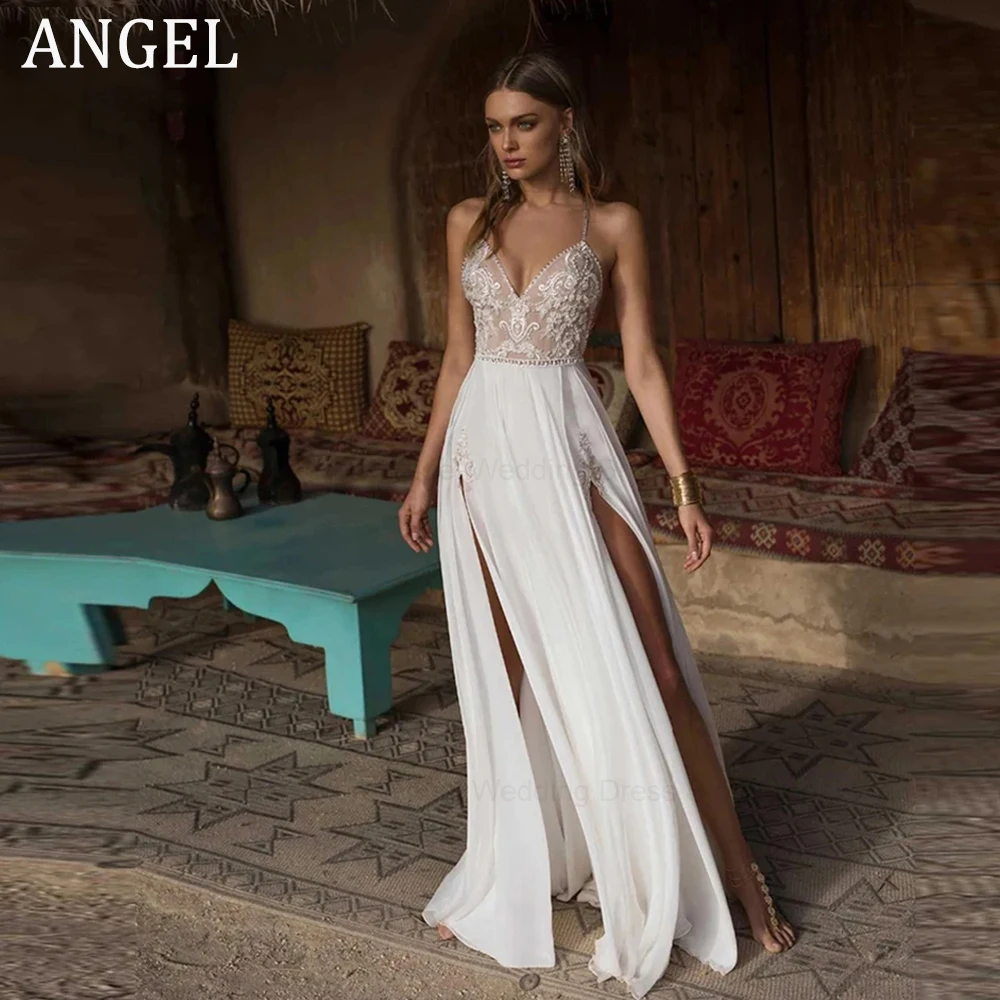 ANGEL Lace Appliqué Sweep Train Wedding Dress For Women Sexy A-Line Split Spaghetti Backless V-Neck Bridal Gown Robe De Mariée
ANGEL Lace Appliqué Sweep Train Wedding Dress For Women Sexy A-Line Split Spaghetti Backless V-Neck Bridal Gown Robe De Mariée