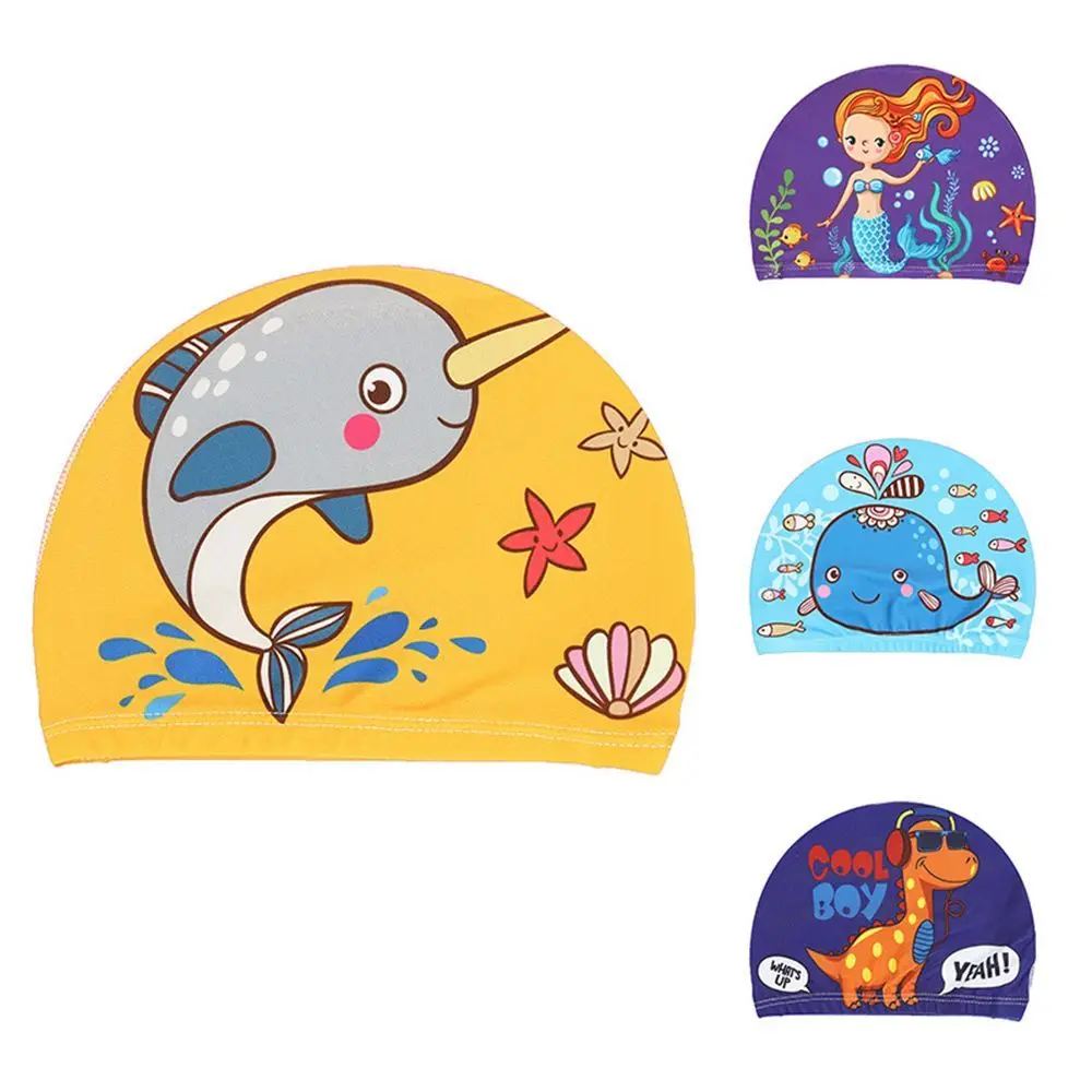 

Elastic Fabric Sports Accessory Children Swim Equipment Swim Pool Hat Protect Ears Cap Swim Accessiories Kids Swimming Cap