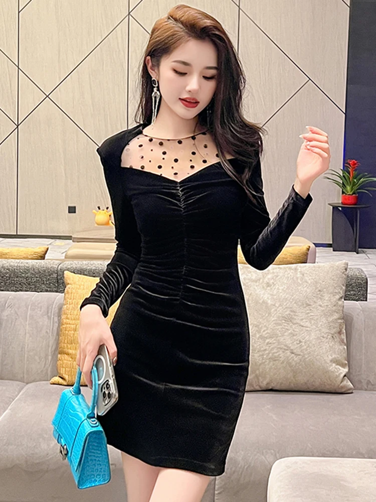 Fashion Ladies Black Mesh Splic Velvet Evening Short Dresses Women Elegant Chic Sexy O-Neck Slim Mini Party Dress Mujer Vestidos
Fashion Ladies Black Mesh Splic Velvet Evening Short Dresses Women Elegant Chic Sexy O-Neck Slim Mini Party Dress Mujer Vestidos