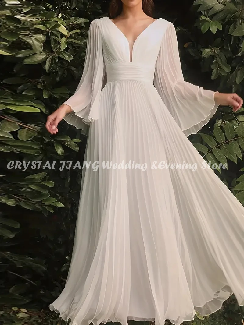 Deep V Neck Long Sleeves Chiffon Bridal Gowns Custom Made A Line Beach Wedding Dresses
Deep V Neck Long Sleeves Chiffon Bridal Gowns Custom Made A Line Beach Wedding Dresses