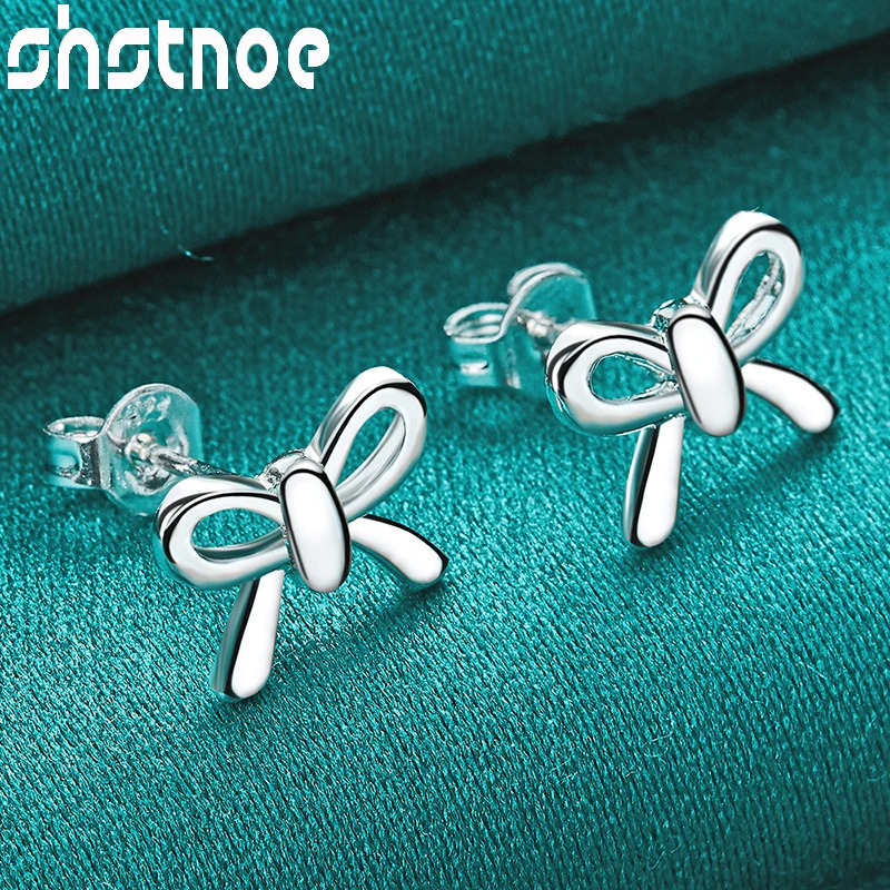 

SHSTONE 925 Sterling Silver Bowknot Stud Earrings For Women Fashion Jewelry Engagement Wedding Accessories Lady Birthday Gifts