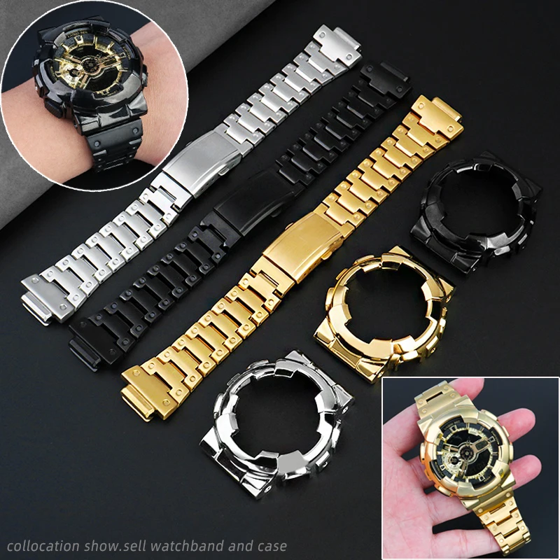 

For Casio G-SHOCK Black Samurai GA-110GB GA100 GA120 Stainless steel Watch strap Modified Case Bezel Watchband Men's bracelet