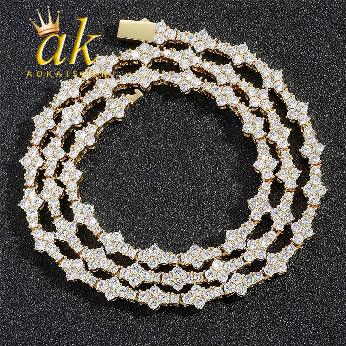 

Aokaishen 6.5mm Plum Tennis Chain Women Necklace 2024 New Arrivals Real Gold Plated Iced Out Charms Hip Hop Rock Street Jewelry