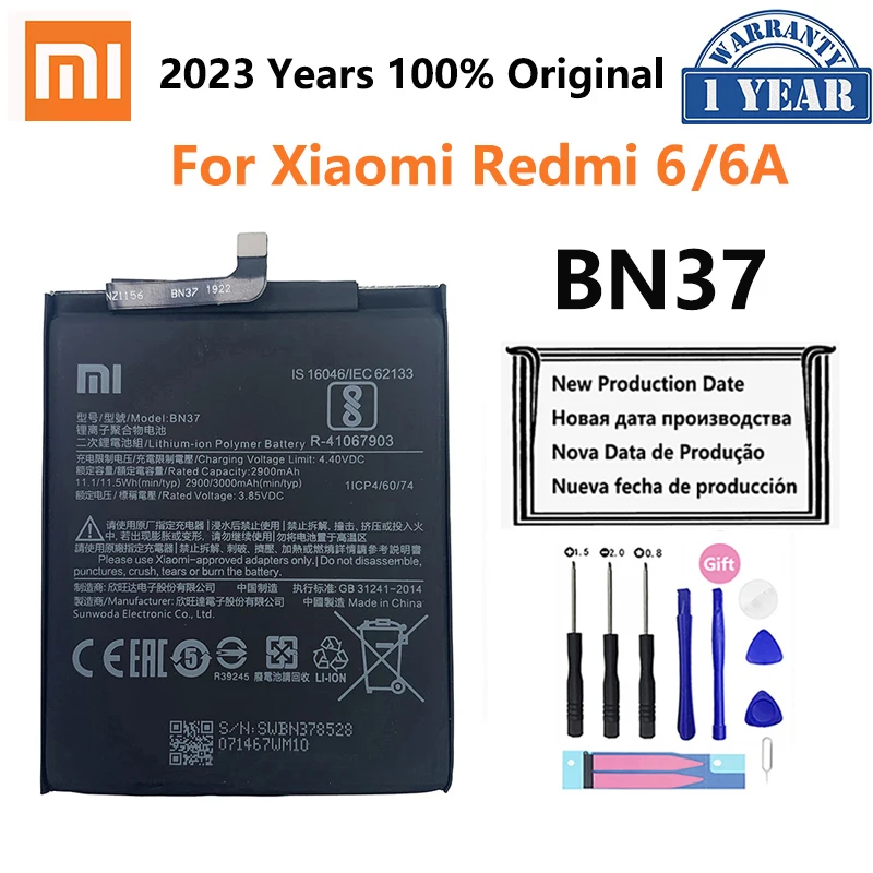 

100% Original Xiao mi Battery BN37 3000mAh For Xiaomi Redmi 6 Redmi6 Redmi 6A High Quality Replacement Phone Batteries