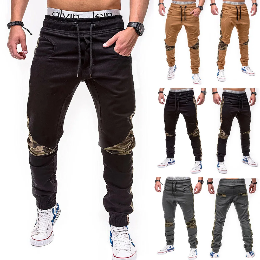 

Men's Camouflage Stitching Trousers Cargo Pants with Elastic Cuff Jogger Pants Casual High Quality Waterproof Cotton
