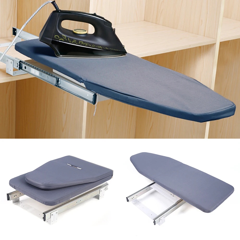 

180° Rotation Retractable Ironing Board Closet Folding Pull-Out Stow Away Foldable Table Sleeveboard Gray