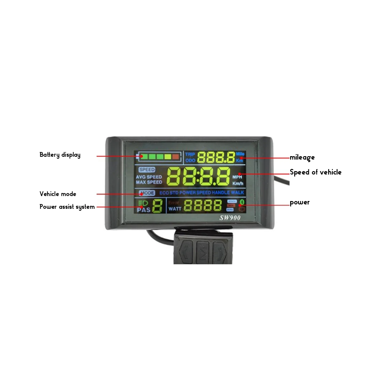 SW900 Color Screen Smart Diplay Electric Bicycle Mountain Bike Lcd Diplay 6 Cores Waterproof Cable Waterproof
SW900 Color Screen Smart Diplay Electric Bicycle Mountain Bike Lcd Diplay 6 Cores Waterproof Cable Waterproof