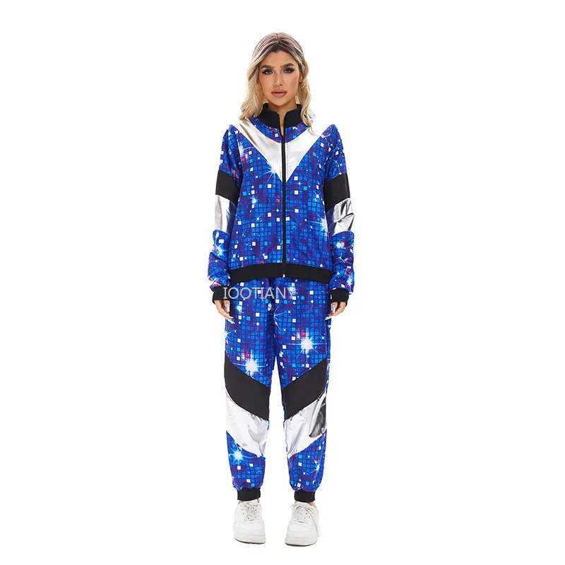 

Trendy Party Hip Hop Men's And Women's Star Suit Jacket Pants Retro 80's Disco Sportswear Carnival Theme Party Sport Cosplay Set