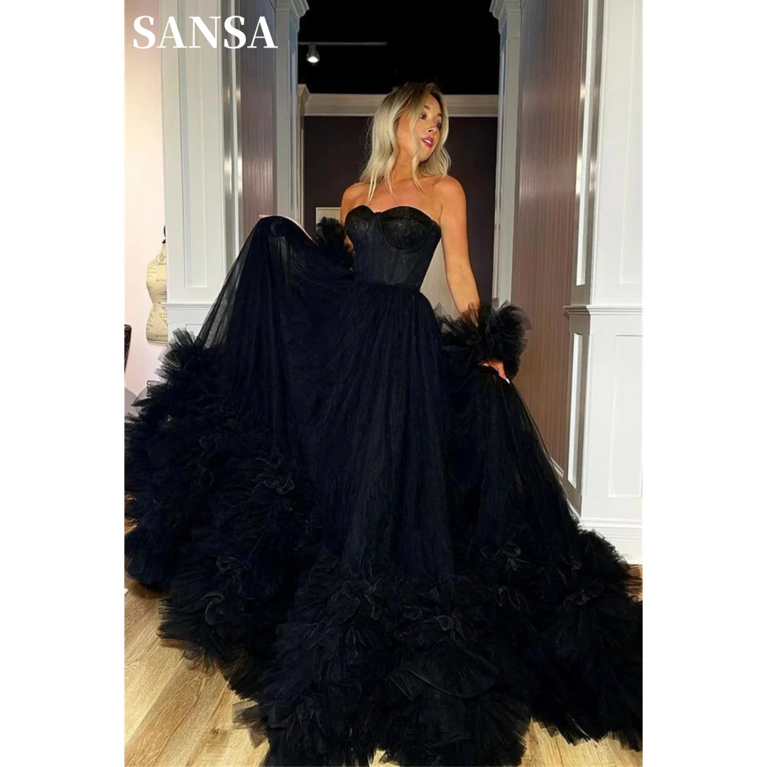 Sansa Black Strapless Multilayer فساتين السهرة Sexy Edge Curl Vestidos De Noche Romantic Sleeveless Long Tail Prom Dresses
Sansa Black Strapless Multilayer فساتين السهرة Sexy Edge Curl Vestidos De Noche Romantic Sleeveless Long Tail Prom Dresses